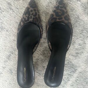 Reformation Black and Brown Leopard Mules
